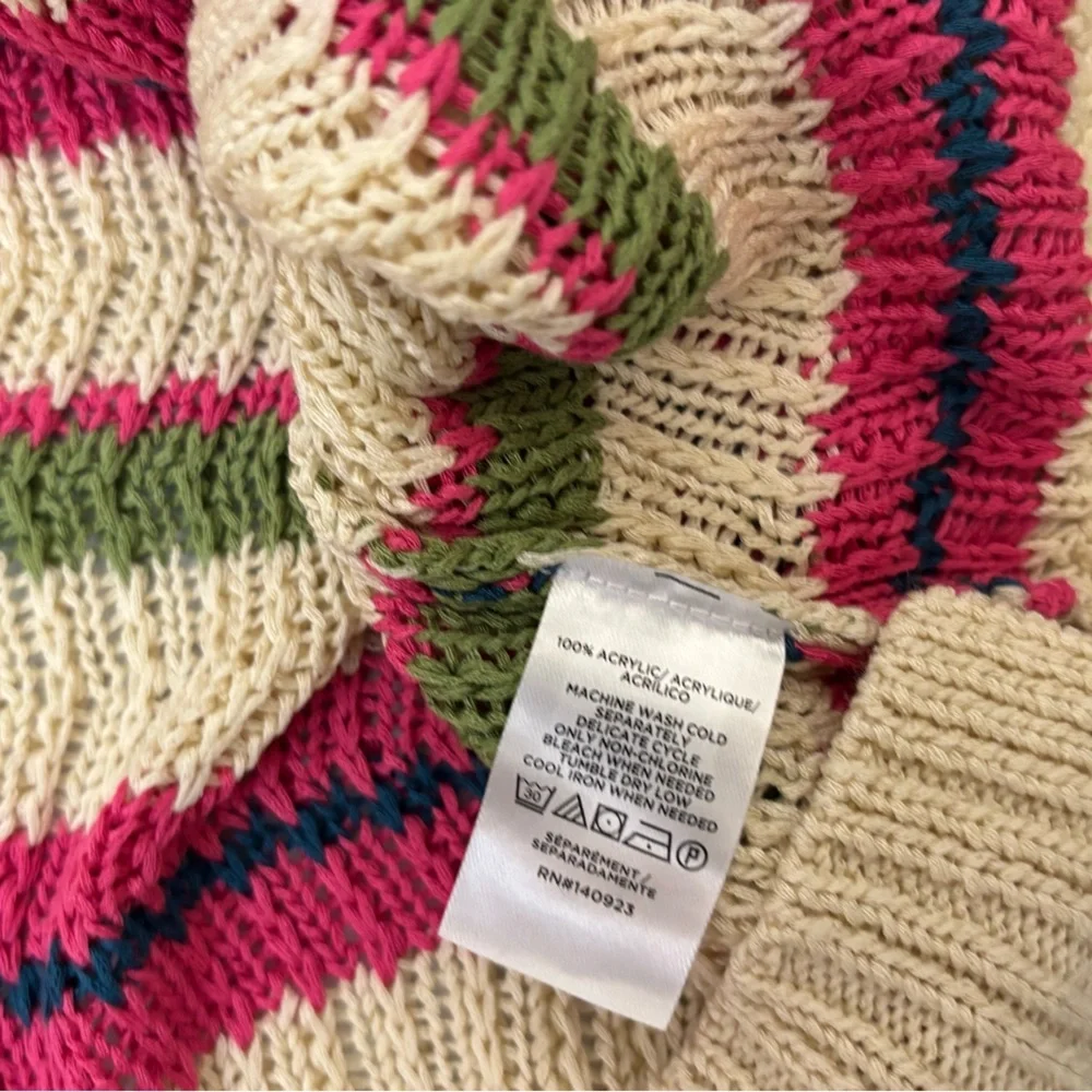 Loft Open Chunky Knit Sweater Size Medium Tan Boho Pullover Striped Acrylic​ - Picture 6 of 6